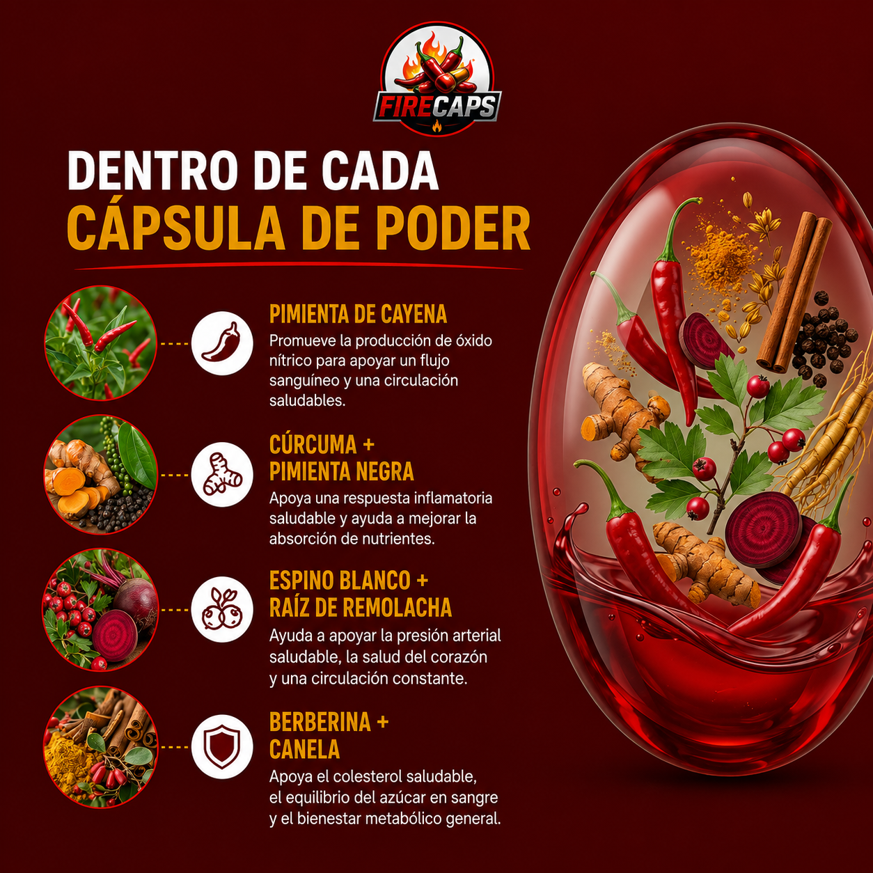 Favorece la función vascular con Firecaps Cayenne