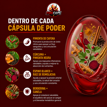 Favorece la función vascular con Firecaps Cayenne